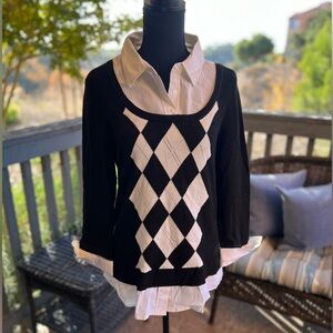 WHBM Black and White Faux Layered Sweater